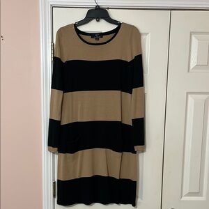 Women's Striped Black and Tan Sweater Dress